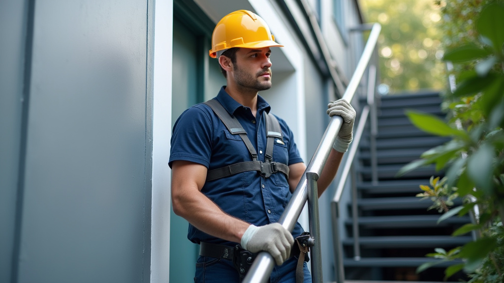 Technicien qualifié en train de faire la maintenance d’un monte-escalier dans le Bas-Rhin