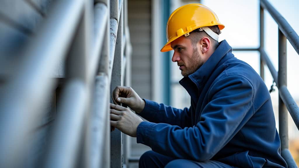 Technicien réalisant la maintenance d’un monte-escalier à Sainte-Blandine