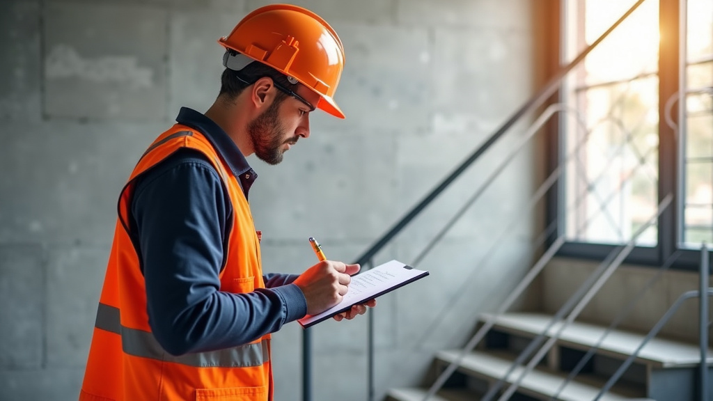 Technicien réalisant une étude de faisabilité pour un monte-escalier à Champagne-au-Mont-d’Or