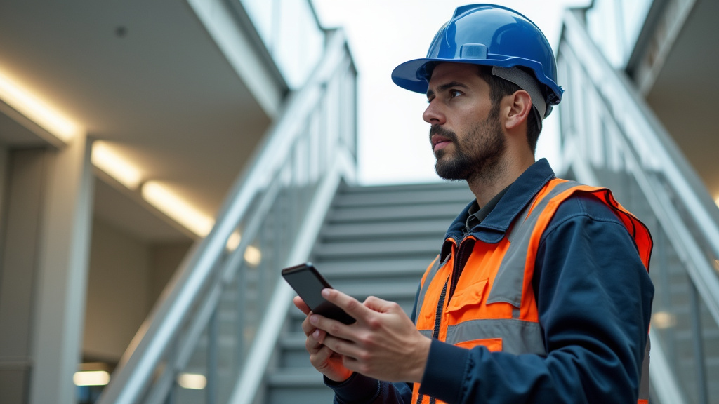 Technicien réalisant une visite technique pour un monte-escalier à Langon