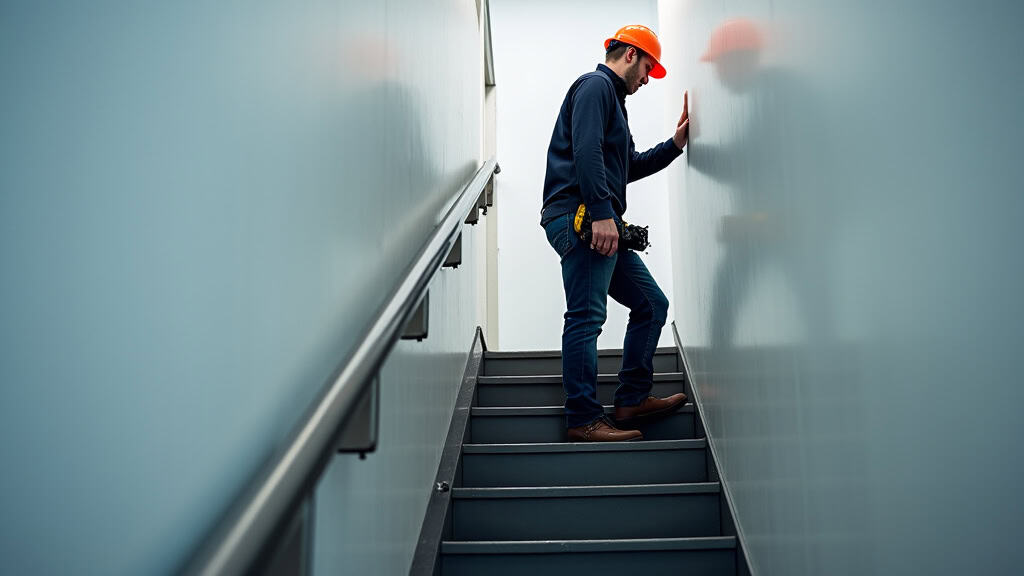 Technicien spécialisé en train de mesurer un escalier lors d