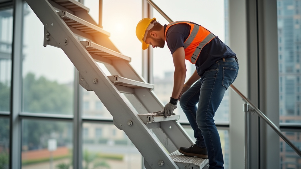Technicien testant un monte-escalier à Meslan