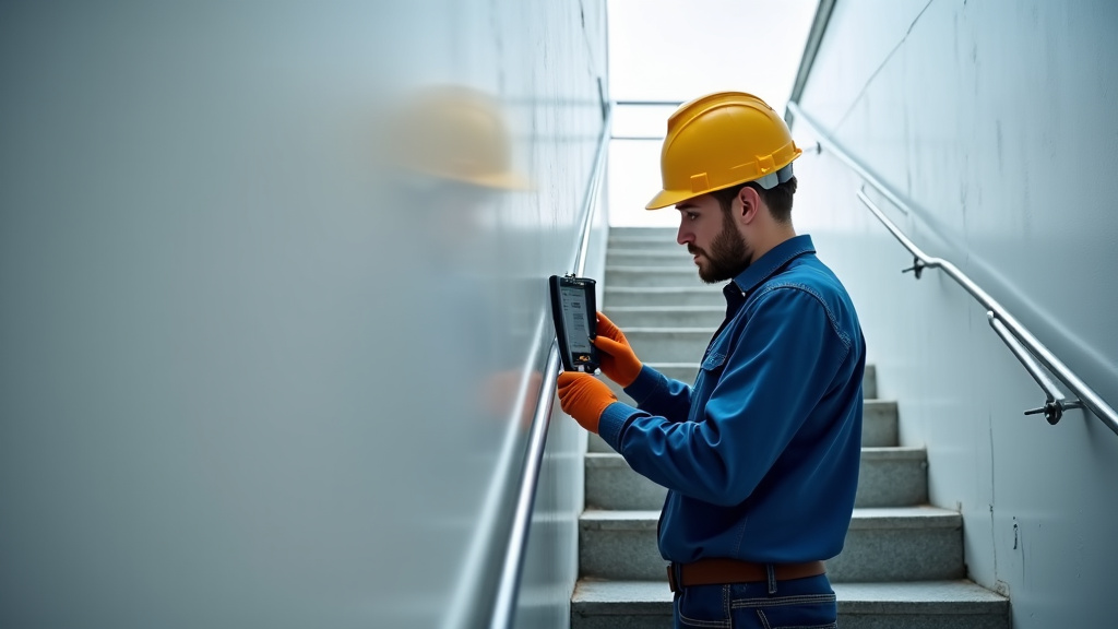 Technicien utilisant la photogrammétrie pour mesurer un escalier à Besançon