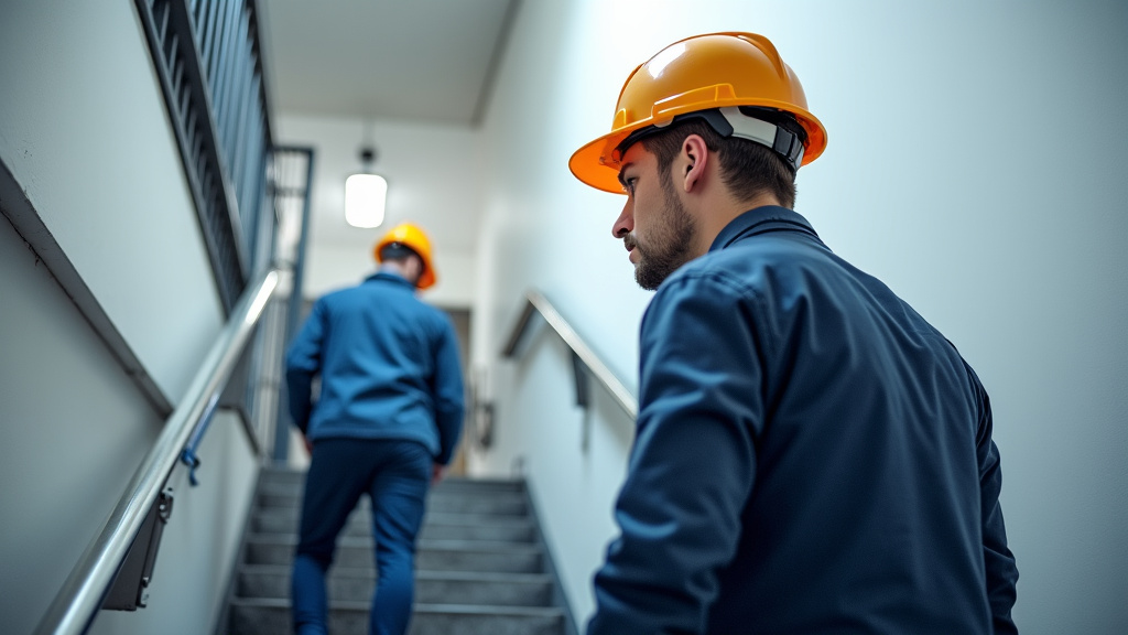 Technicien vérifiant le bon fonctionnement d’un monte-escalier intérieur à Linxe