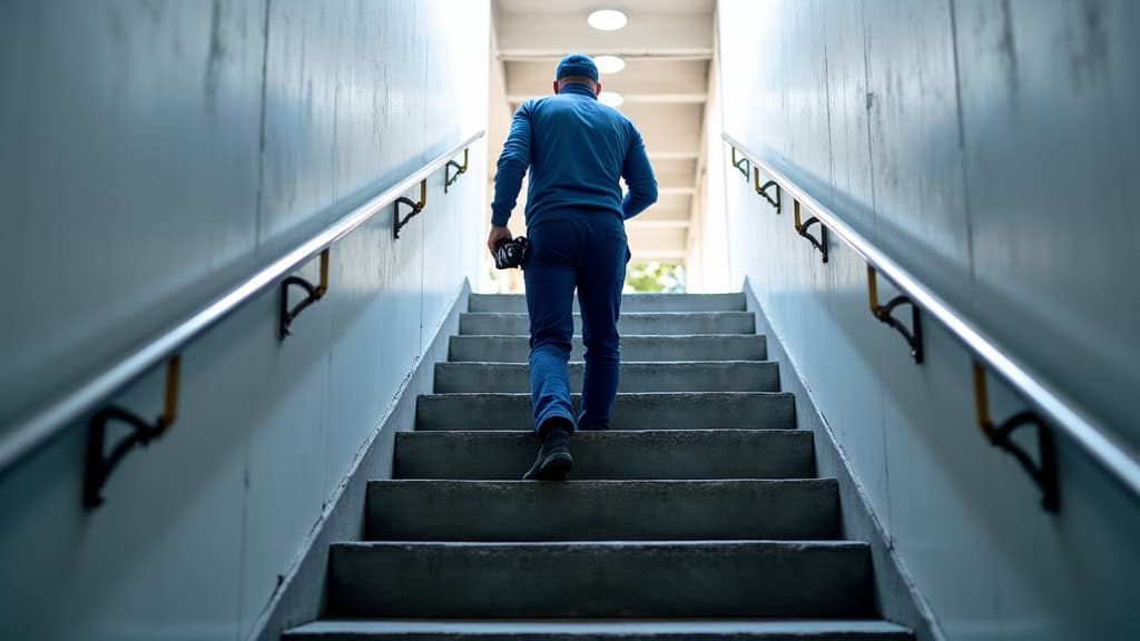 Technicien vérifiant le fonctionnement d’un monte-escalier à Saint-Cyr-sur-Menthon
