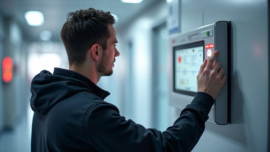 Technicien vérifiant les capteurs de sécurité d