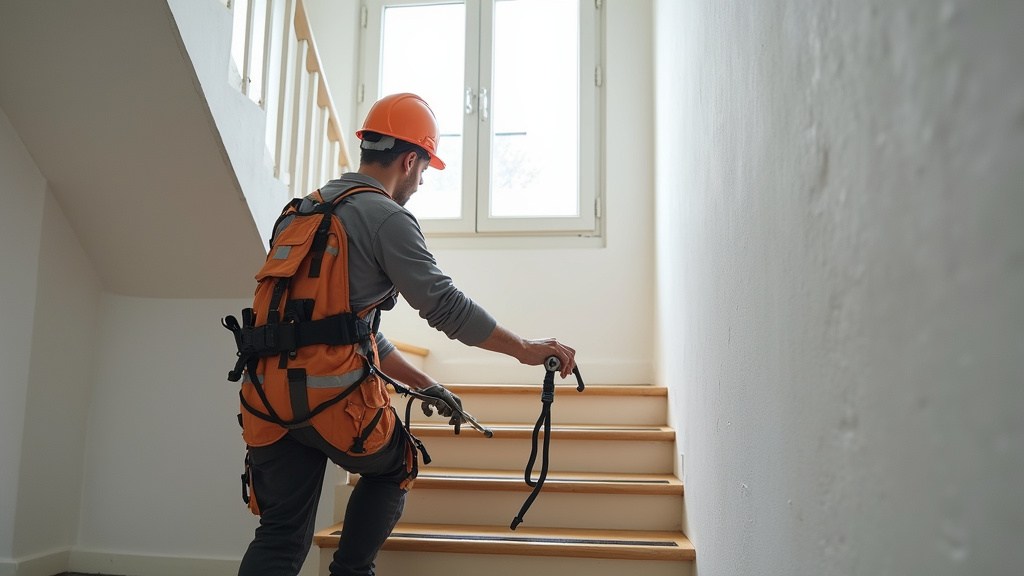 Technicien vérifiant un monte-escalier à Beaucouzé