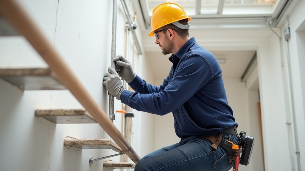 Technicien vérifiant un monte-escalier à Chaource