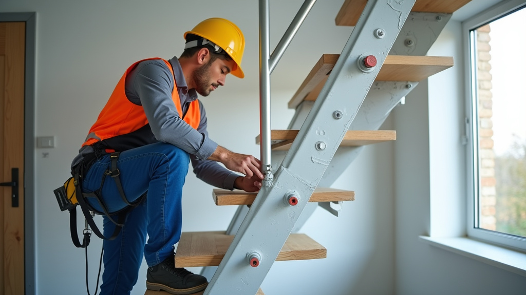 Technicien vérifiant un monte-escalier à Chéraute