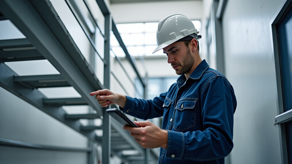 Technicien vérifiant un monte-escalier à Saint-Gengoux-le-National