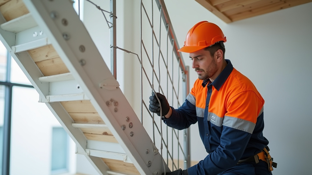 Technicien vérifiant un monte-escalier installé à La Gaude