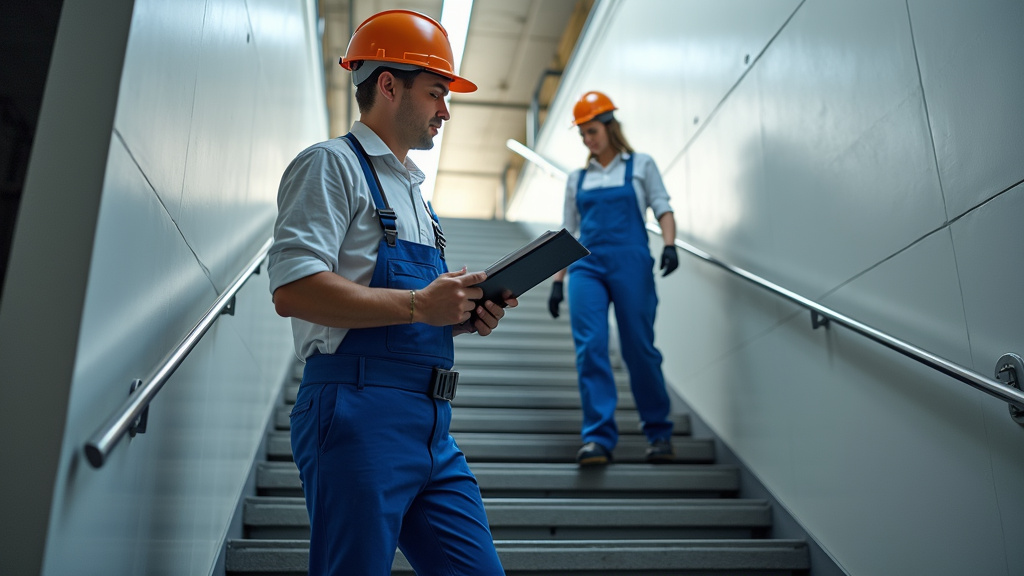Technicien vérifiant un monte-escalier lors d’une maintenance préventive à Boussières