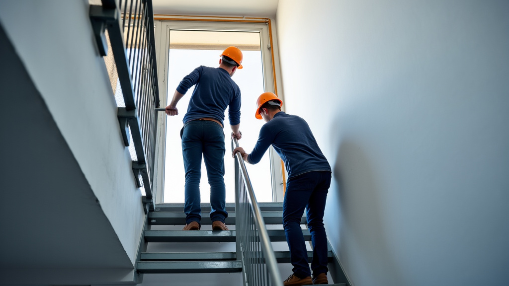 Techniciens installant un monte-escalier à Compiègne dans le département de l’Oise