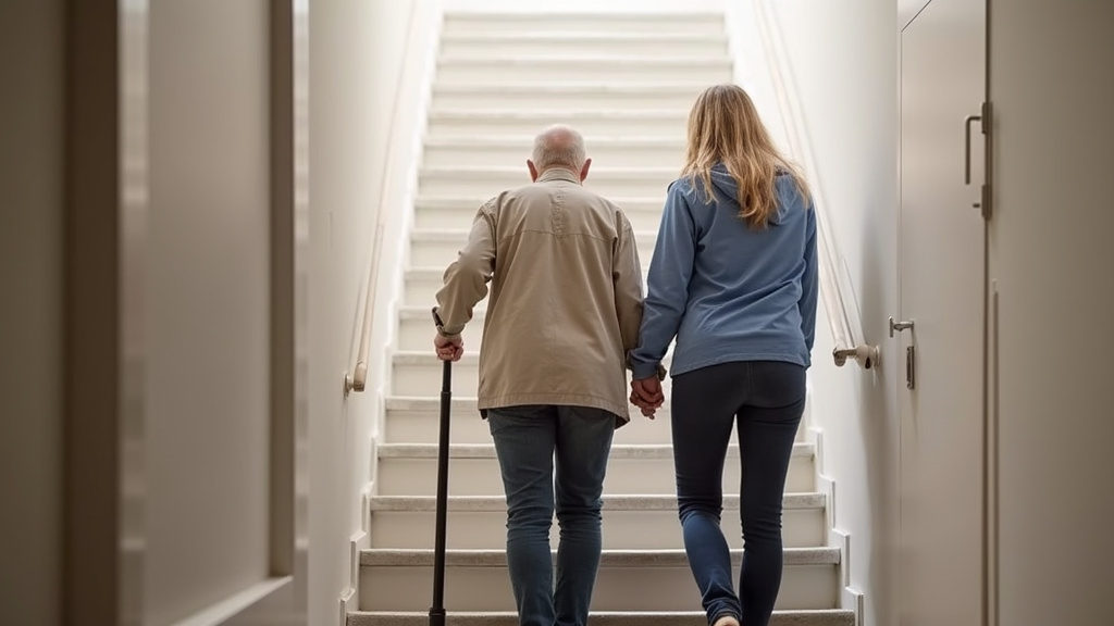 Témoignage d’un habitant de Propriano âgé de 86 ans en train d’utiliser son monte-escalier avec sa famille