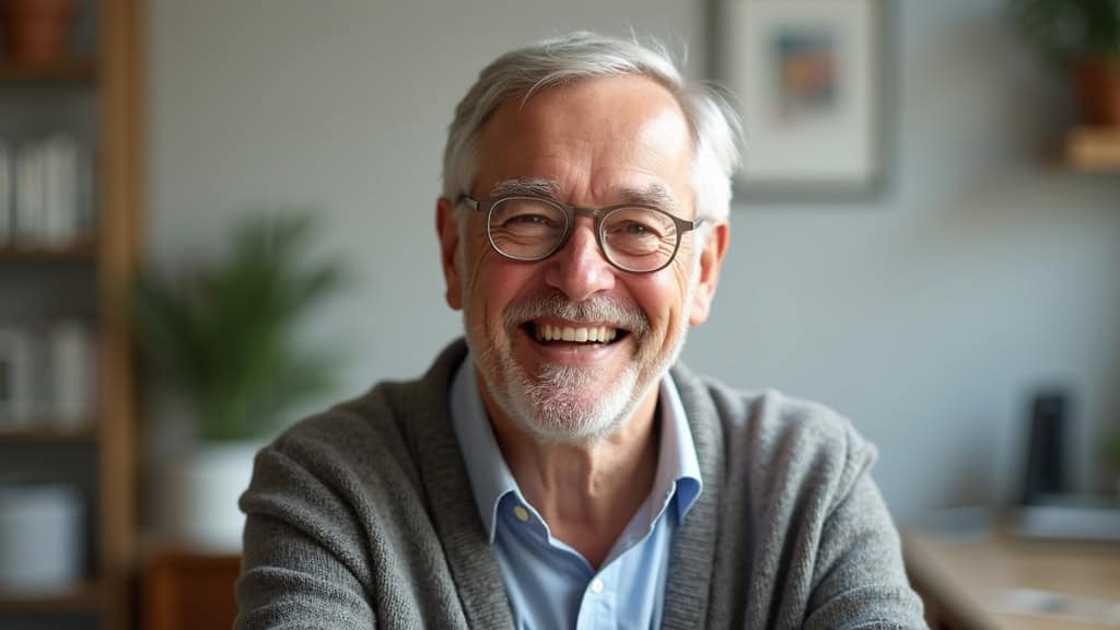 Un client âgé souriant après l