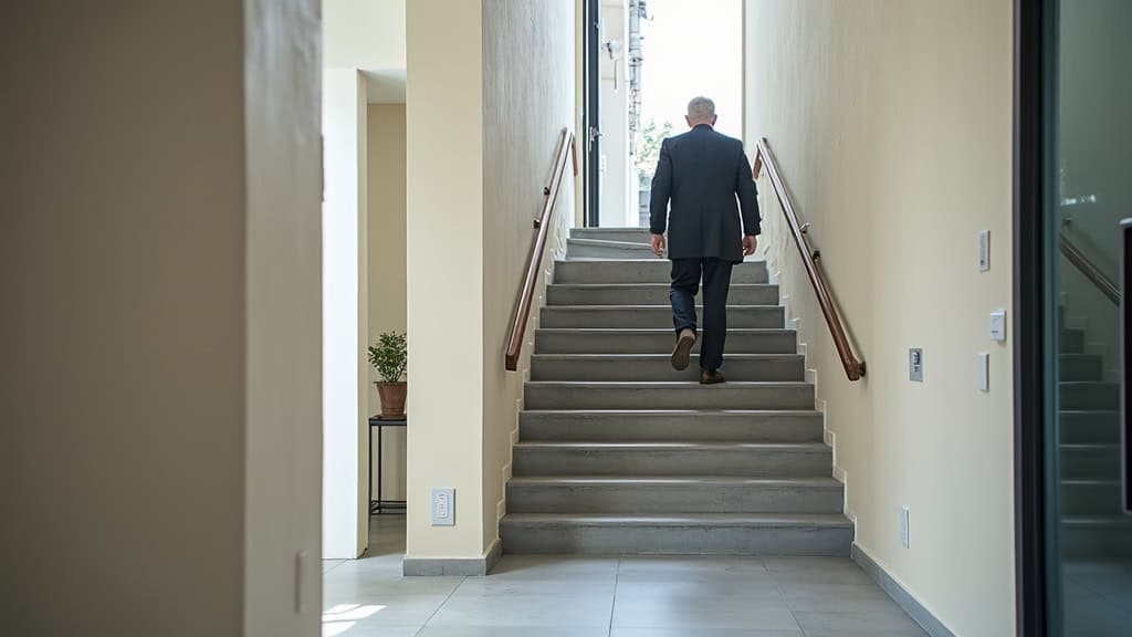 Un senior utilisant son monte-escalier à Mansle-les-Fontaines