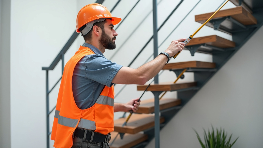 Un technicien en train de mesurer un escalier à Champniers pour une installation future