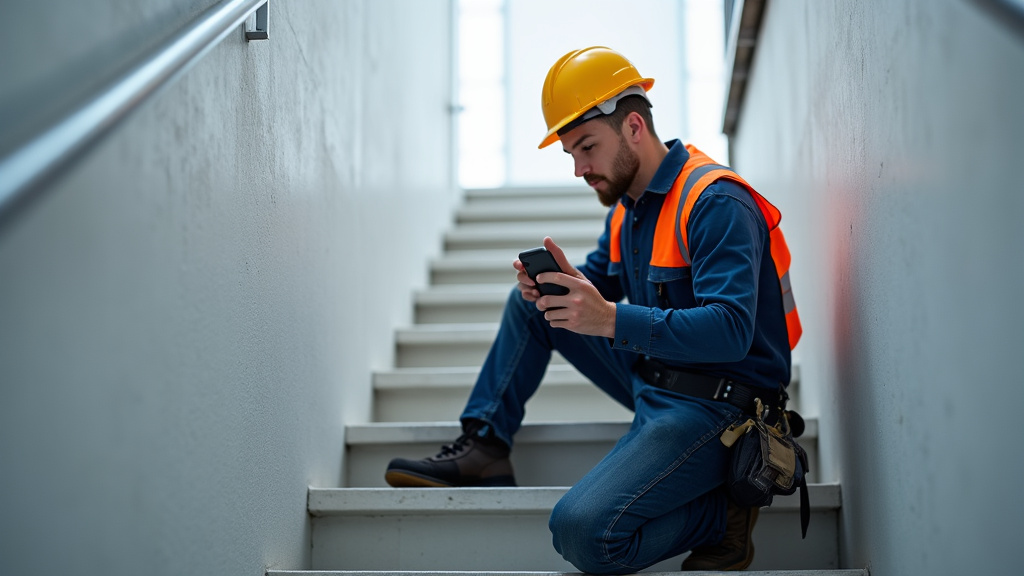 Un technicien en train d’installer un monte-escalier à Râches