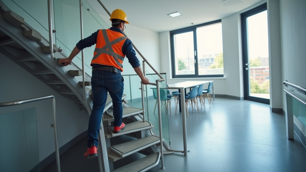 Un technicien expert prenant des mesures dans un escalier à Les Arcs