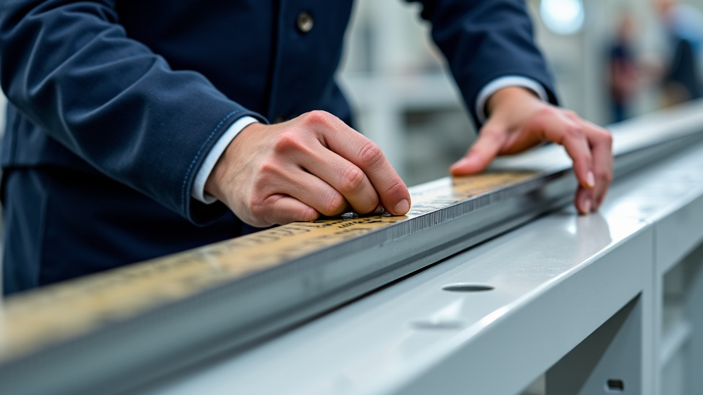 Un technicien professionnel mesure le rail d