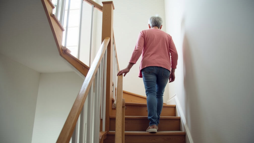 Une personne âgée utilisant un monte-escalier dans une maison à Saint-Vivien