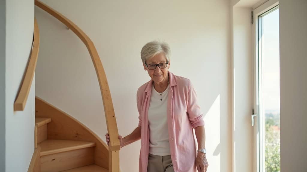 Une personne âgée utilisant un monte-escalier dans une maison familiale