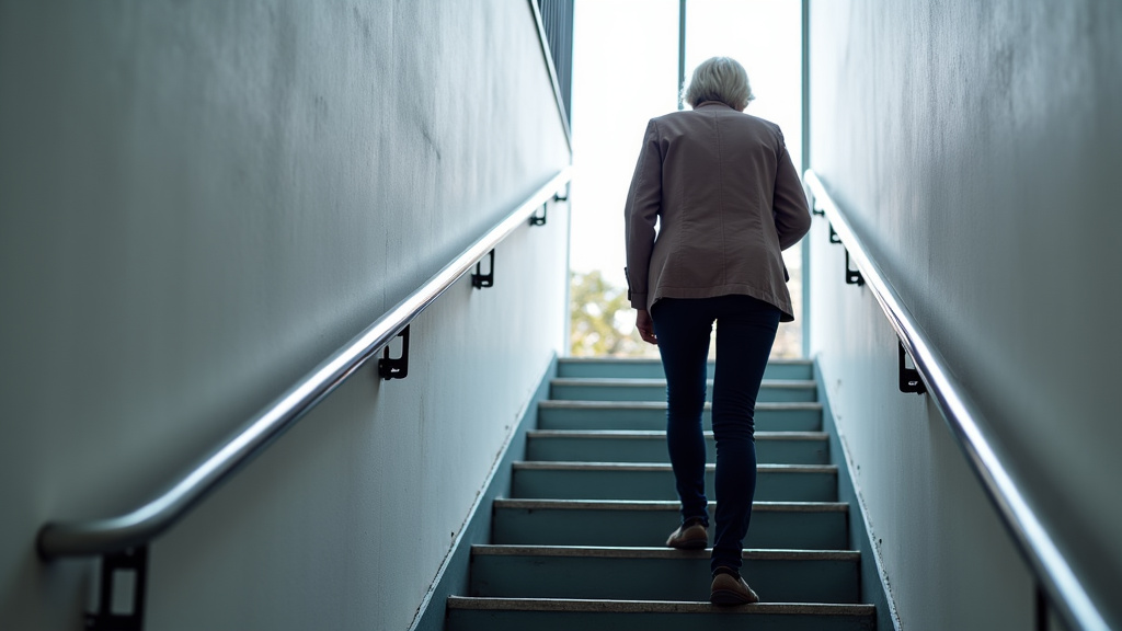Une personne âgée utilise son monte-escalier à Saint-Maurice au quotidien