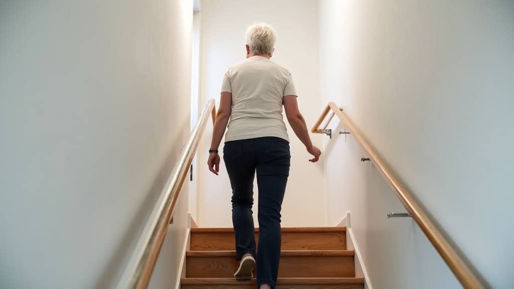 Une personne âgée utilise un monte-escalier dans sa maison à Auriac-sur-Vendinelle