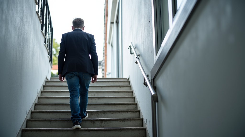 Une résidente de Sainte-Agathe-la-Bouteresse utilisant son monte-escalier