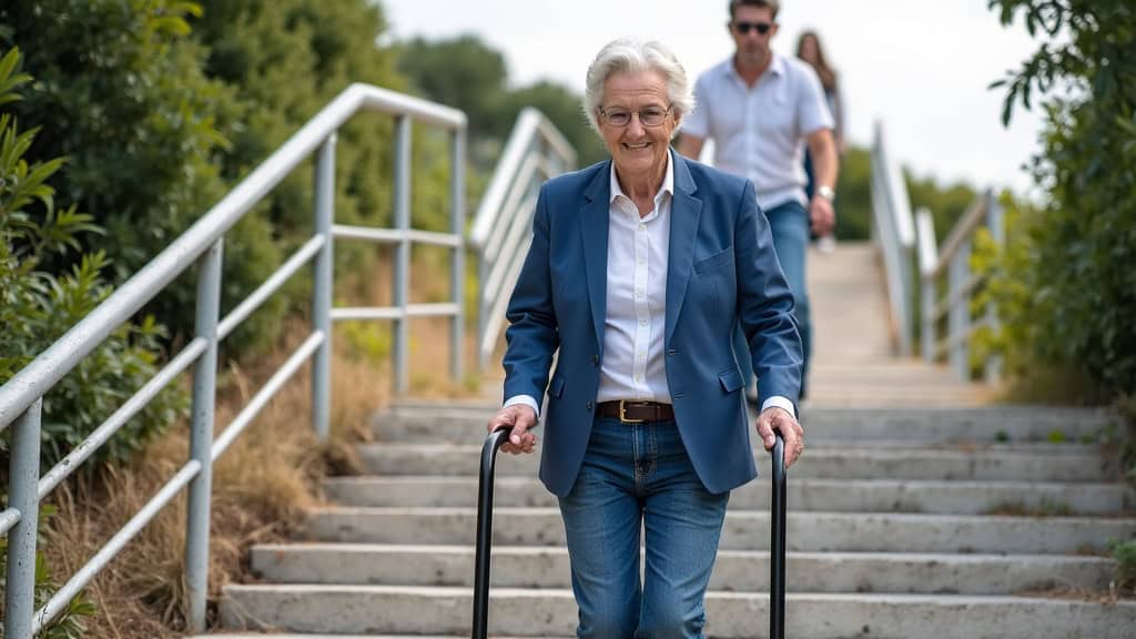 Utilisateur âgé en train d’utiliser un monte-escalier à Bize-Minervois