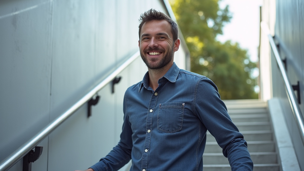 Utilisateur souriant utilisant son monte-escalier à Boos