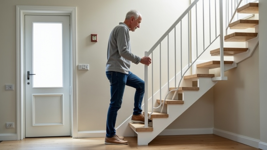 Utilisation d’un monte-escalier par un senior dans une maison à Aubigny-Les Clouzeaux