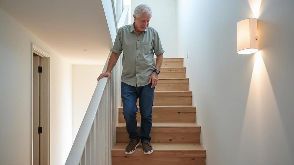 Utilisation d’un monte-escalier par un senior dans une maison à Germigny-l’Évêque