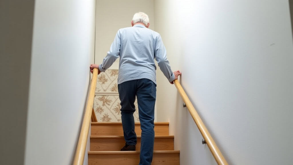 Utilisation d’un monte-escalier par un senior dans une maison à Saint-Sulpice-le-Guérétois