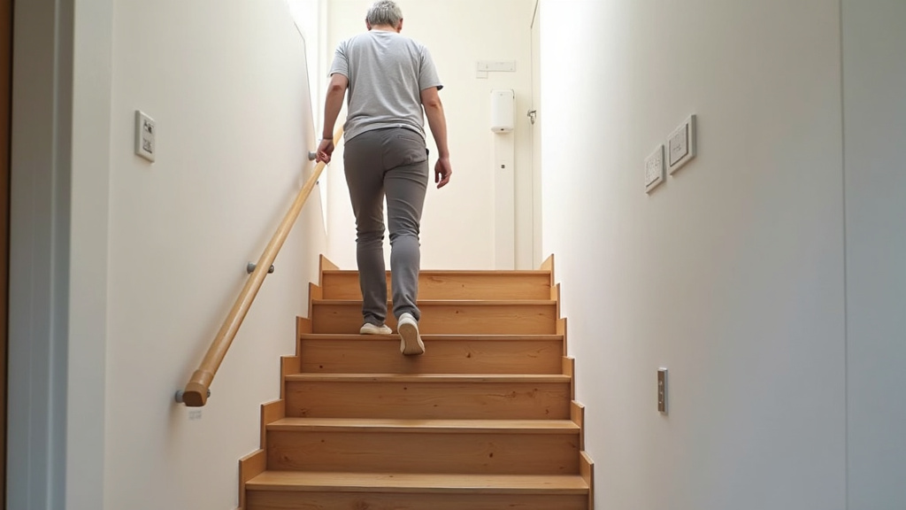 Utilisation d’un monte-escalier par une personne âgée dans une maison de Luneray
