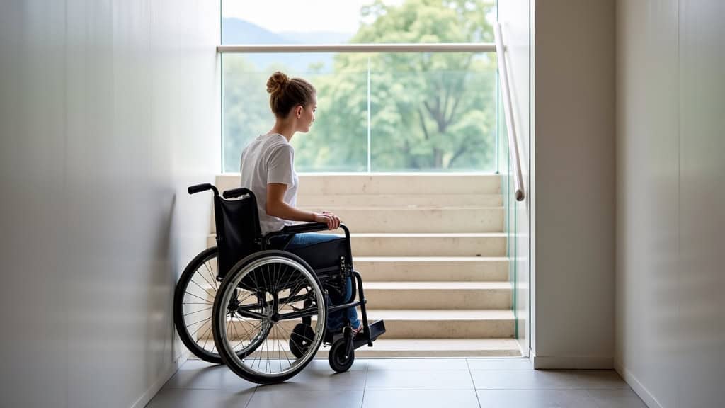 Utilisation d’un monte-escalier par une personne en fauteuil roulant à Fay-aux-Loges 2025