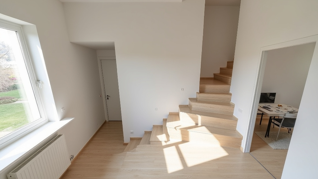 Vue aérienne d’une maison à Cepoy avec un escalier droit en intérieur et un accès extérieur adapté