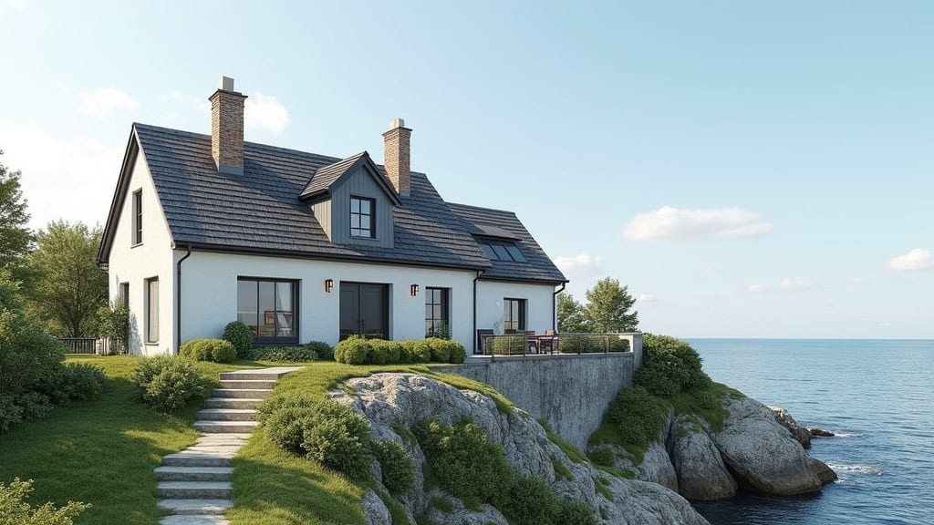 Vue de Lantic avec une maison typique où un monte-escalier est installé