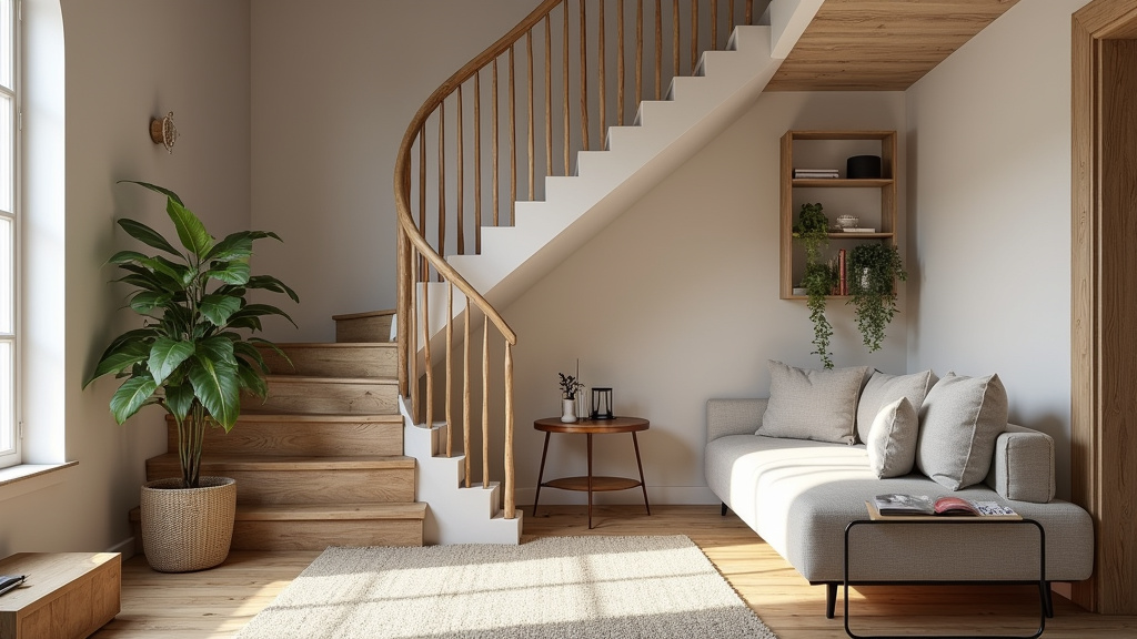 Vue d’ensemble d’un monte-escalier tournant intégré dans une maison traditionnelle de Châtel