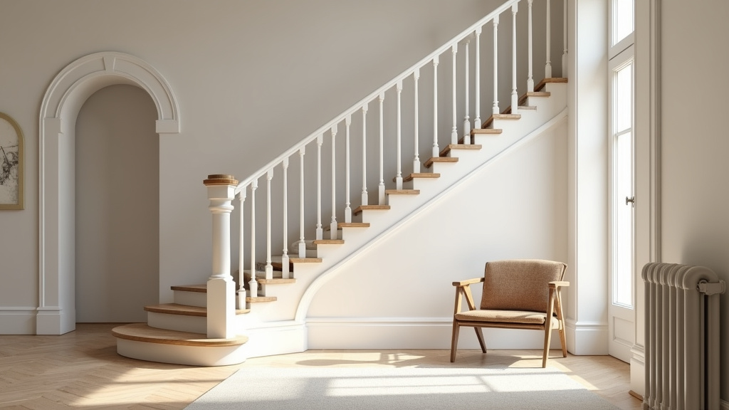 Vue d’un monte-escalier courbe en mouvement dans une maison bretonne