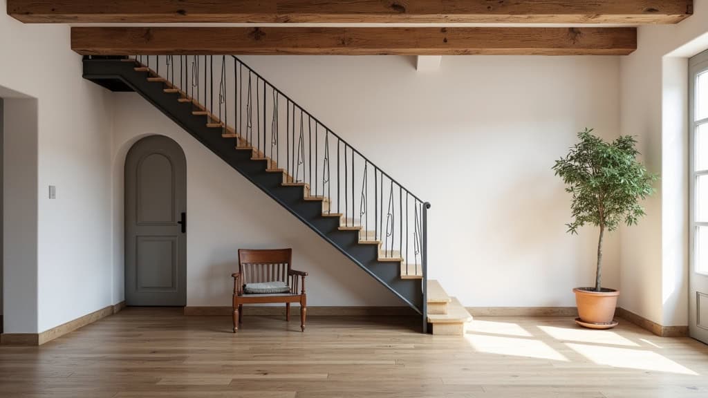 Vue d’un monte-escalier installé dans une maison ancienne à Chamboulive