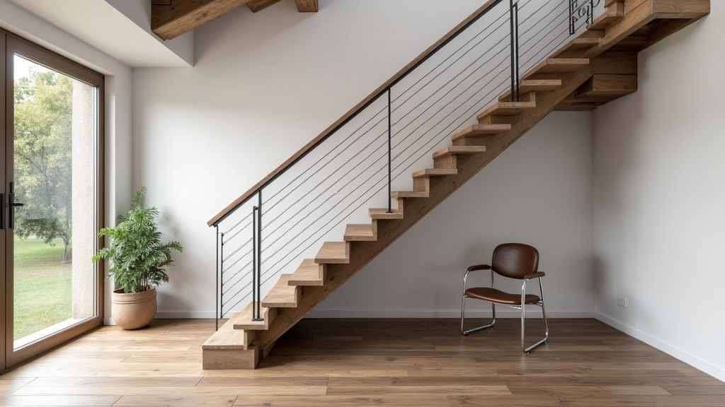 Vue d’un monte-escalier tournant installé dans une maison ancienne à Denguin, avec rail sur mesure et siège ergonomique