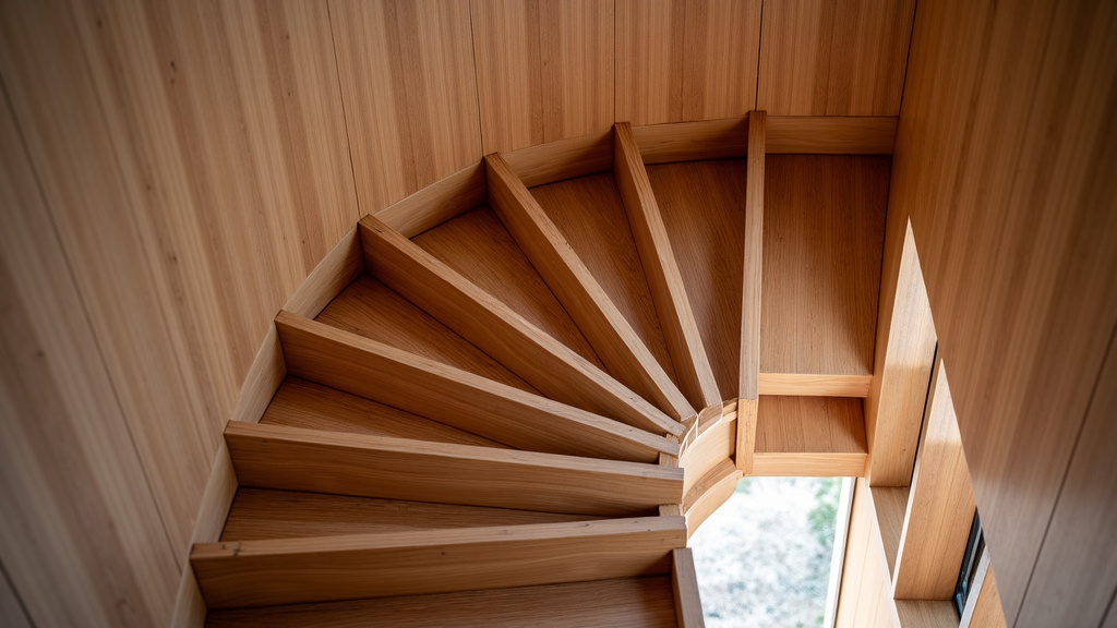 Vue d’un monte-escalier tournant intégré dans un escalier en bois d’une maison ancienne à Trith-Saint-Léger