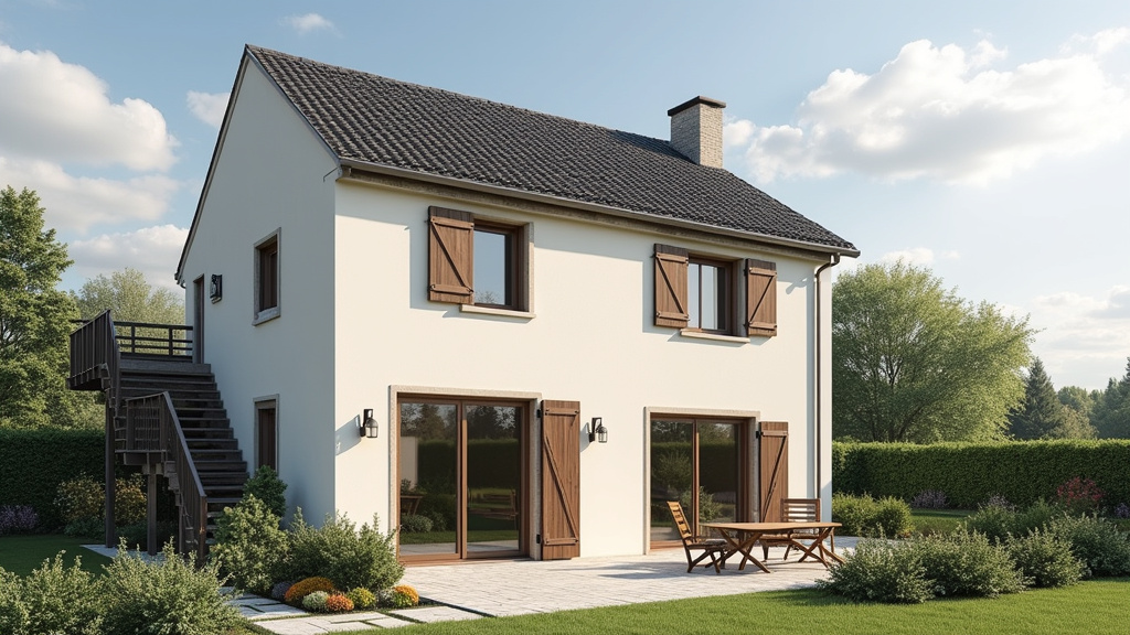 Vue extérieure d’une maison de village à Thusy avec un monte-escalier installé à l’intérieur visible par une fenêtre ouverte