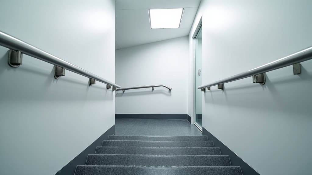 Vue rapprochée d’un siège de monte-escalier avec ceinture de sécurité et commandes ergonomiques