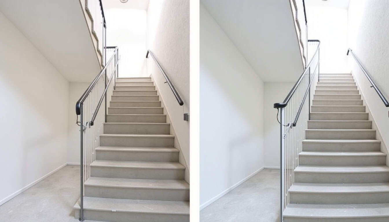 Comparaison avant/après installation d’un monte-escalier à Val-de-Reuil
