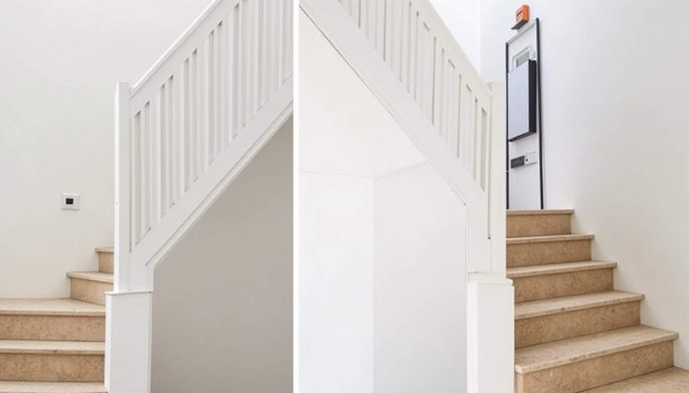 Comparaison entre un monte-escalier droit et un tournant installé dans une maison typique de Bastia