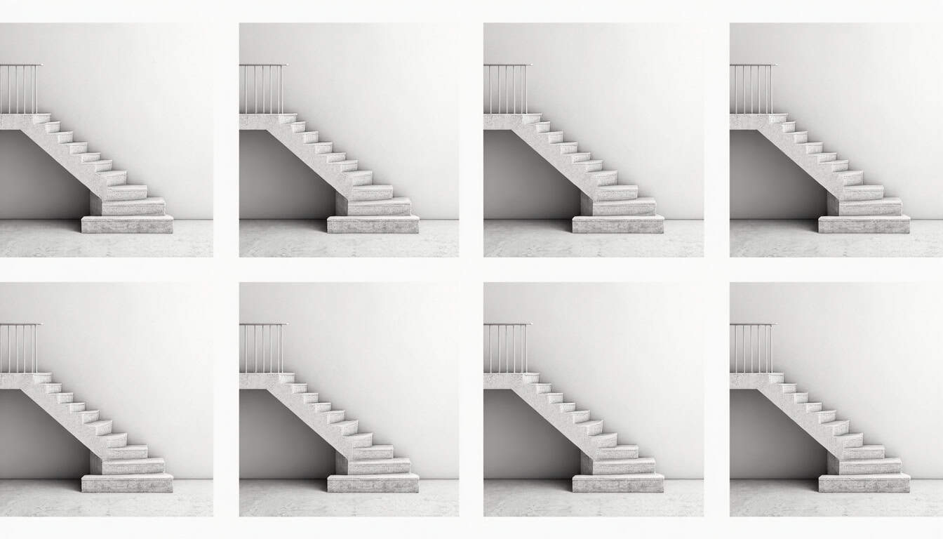 Comparaison visuelle des différents types de monte-escaliers: droit, tournant, extérieur et debout