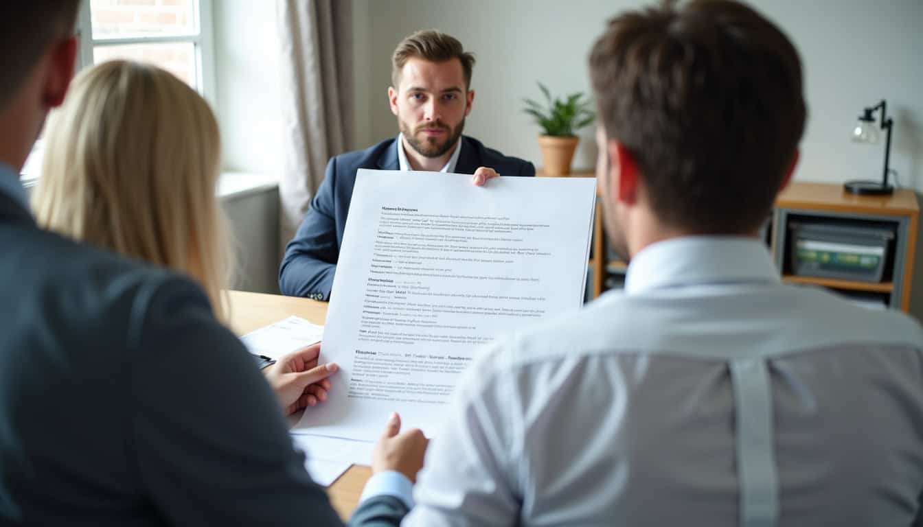 Conseiller en train de présenter un devis détaillé à un client à son domicile à Fégréac
