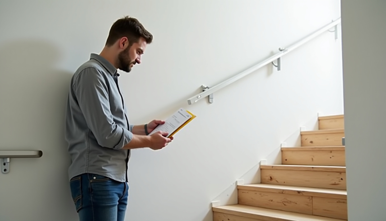 Conseiller en train de remettre un devis pour un monte-escalier à un habitant de Lanhouarneau